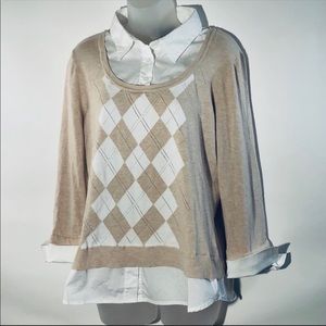 WHBM Argyle faux collar shirt